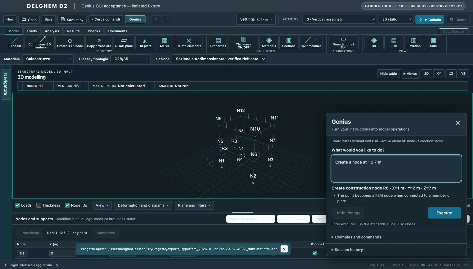 Real DÈLGHEM D2 Genius development interface on Mac displaying a structural node creation command