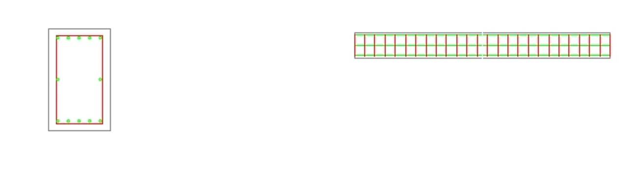 Disposizione longitudinale e sezione delle armature della trave BX1_0_0 in DXF reale