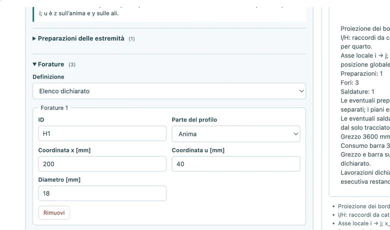 Editor delle lavorazioni d’officina — DÈLGHEM D2, ritaglio di schermata autentica